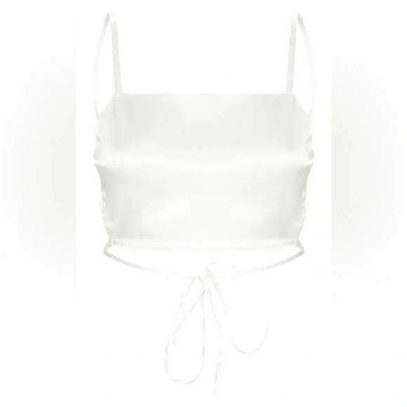Cream Satin Backless Strappy Crop Top US 12 - Picture 5 of 5